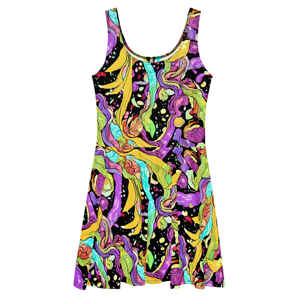Neon Petal Riot on Skater Dress — Front