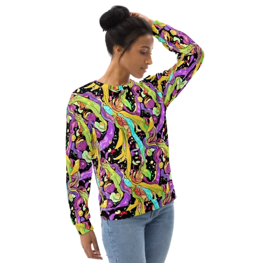 Neon Petal Riot on a Sweatshirt