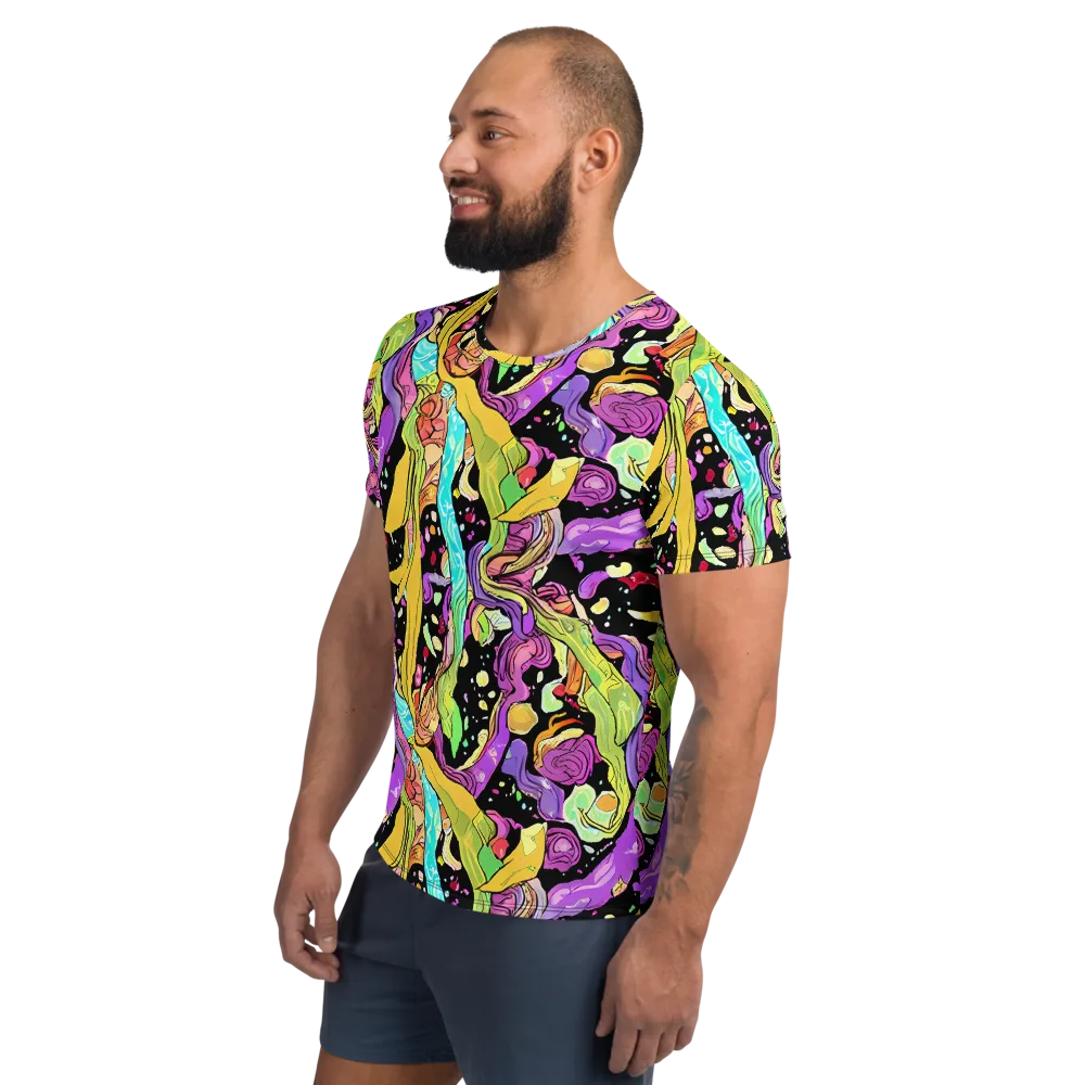 Neon Petal Riot on Men's Athletic T-Shirt — Left