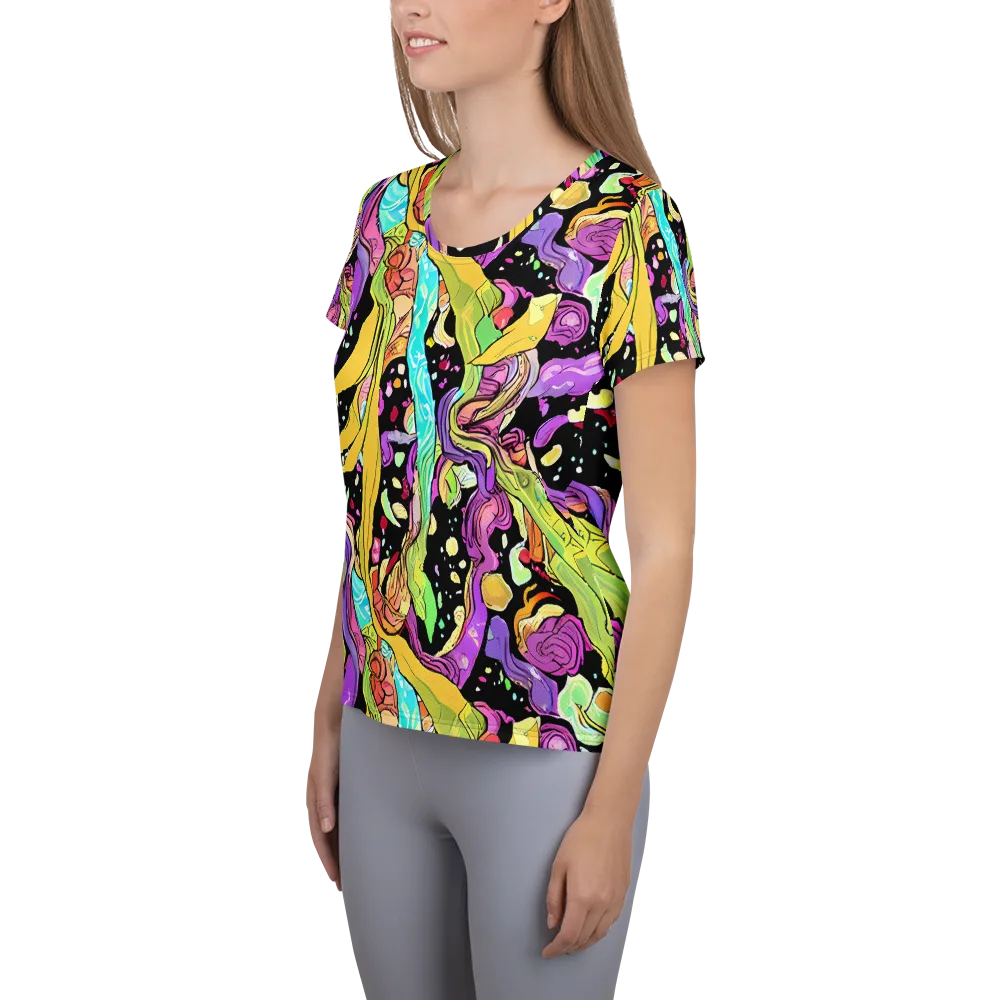Neon Petal Riot on Women's Athletic T-Shirt — Left