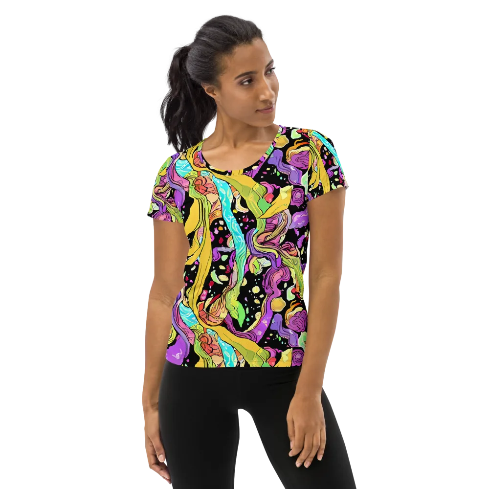 Neon Petal Riot on Women's Athletic T-Shirt — Front