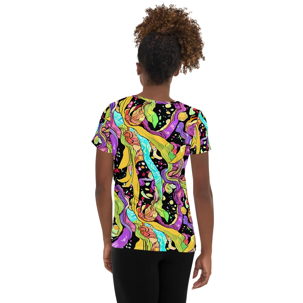 Neon Petal Riot on Women's Athletic T-Shirt — Back