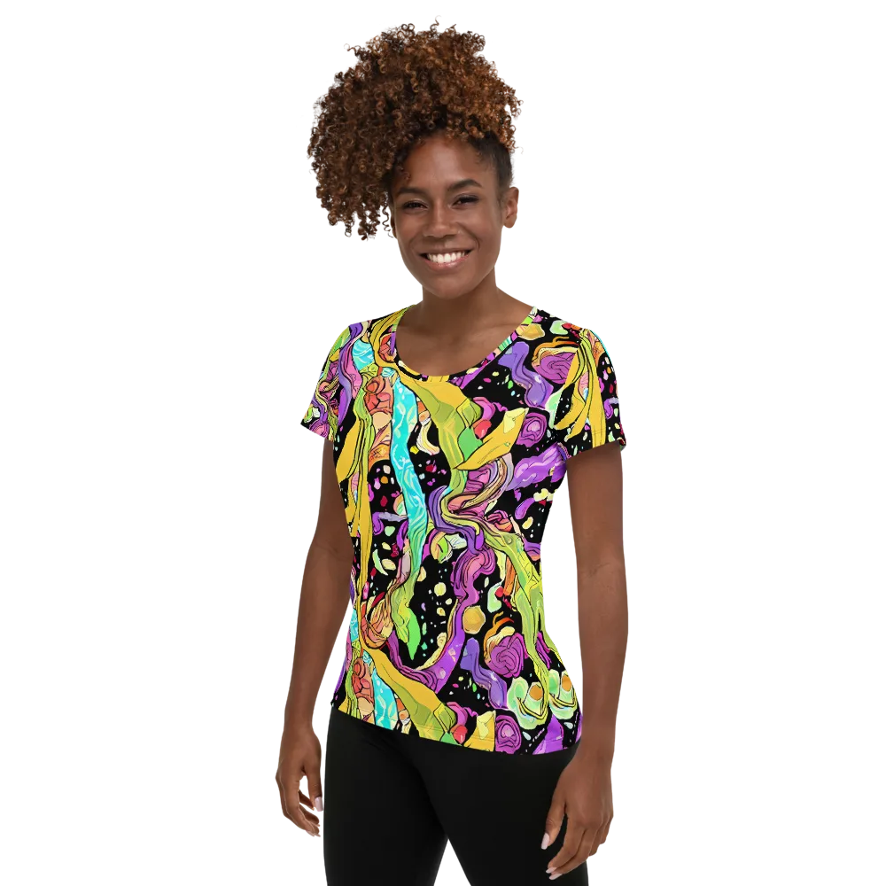 Neon Petal Riot on Women's Athletic T-Shirt — Left