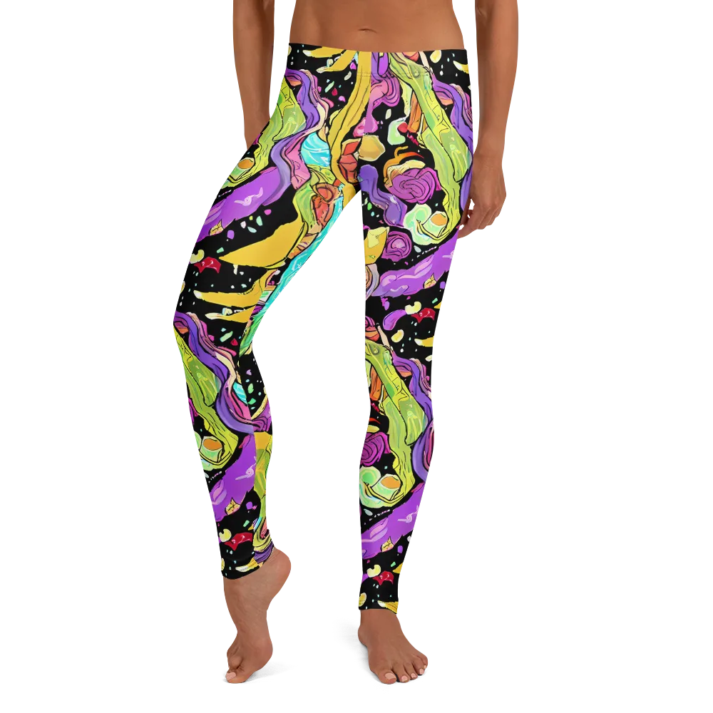 Neon Petal Riot on Leggings — Front