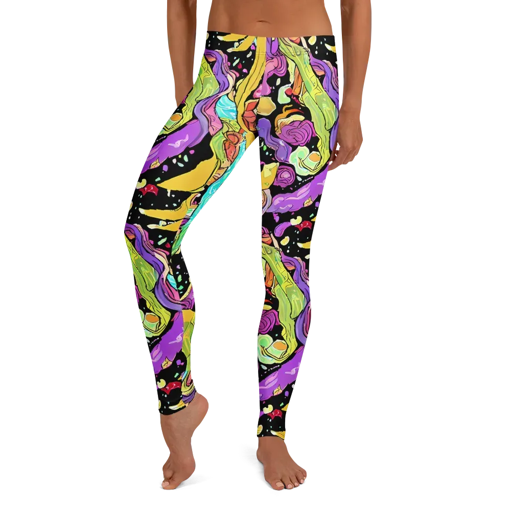 Neon Petal Riot on Leggings — Front
