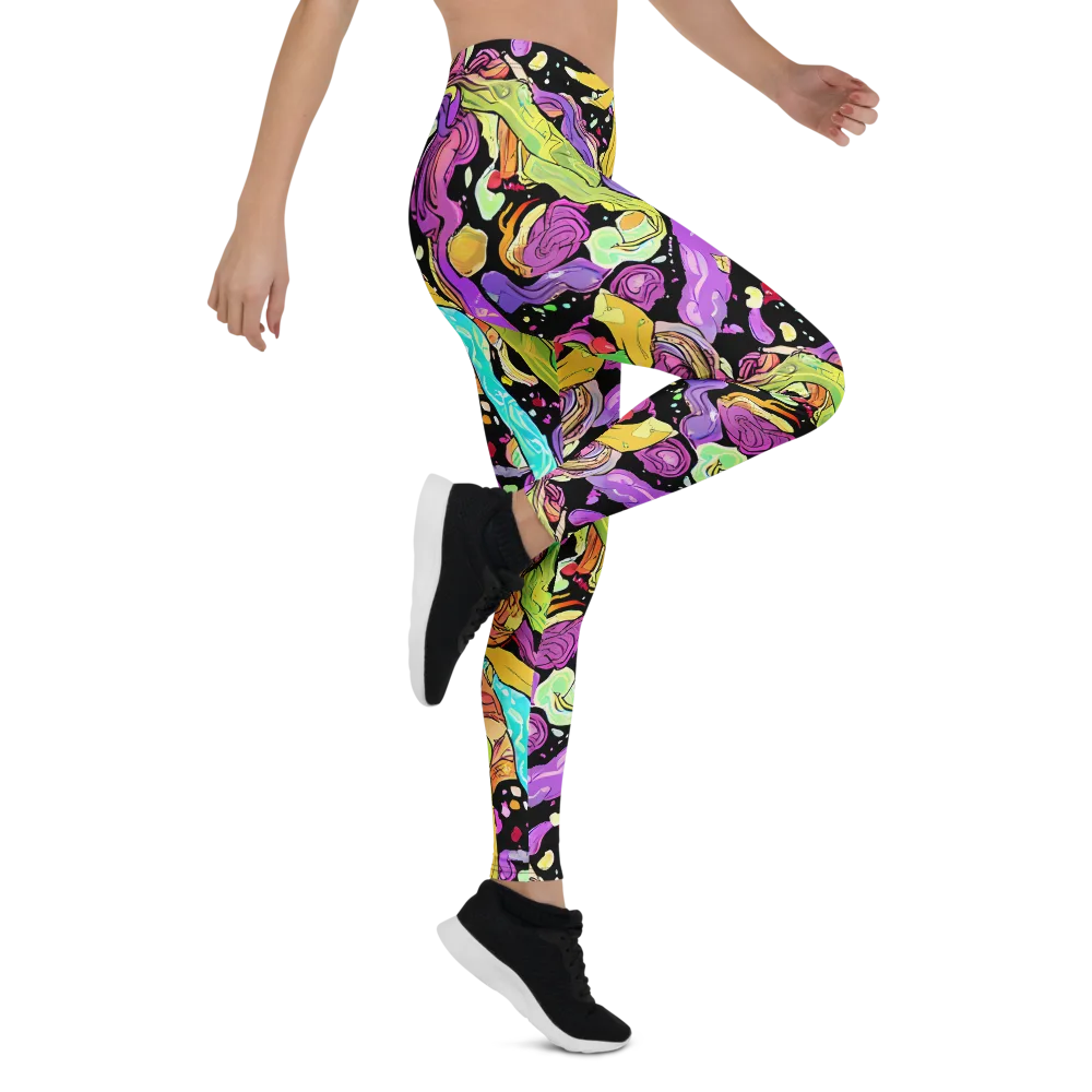 Neon Petal Riot on Leggings — Right