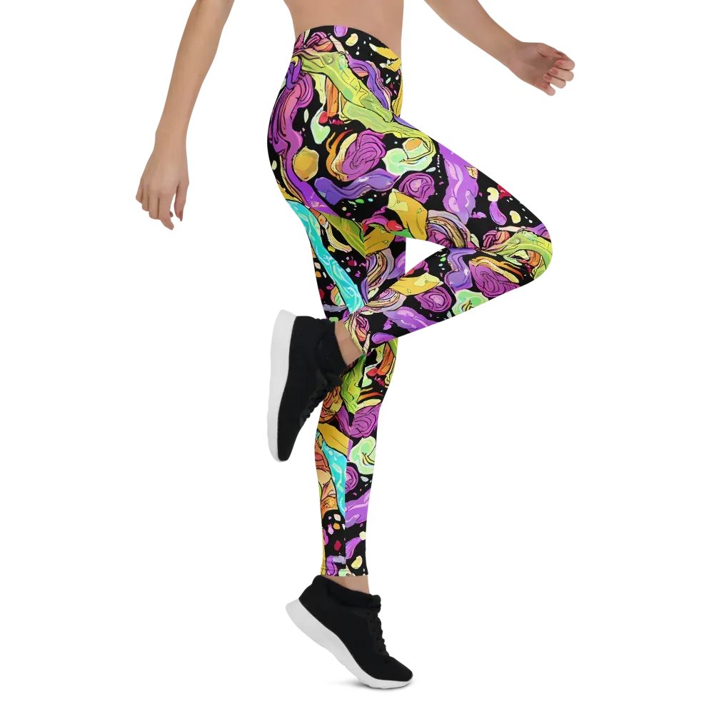 Neon Petal Riot on Leggings — Right