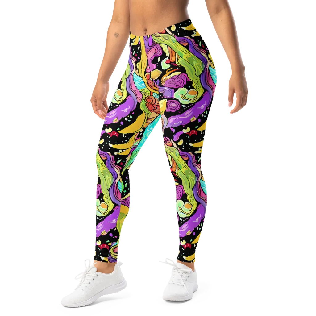 Neon Petal Riot on Leggings — Left Front