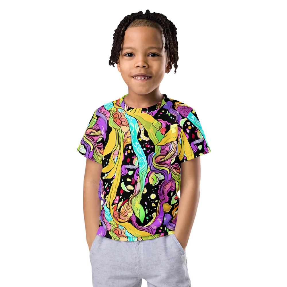 Neon Petal Riot on Kids Crew Neck T-Shirt — Front