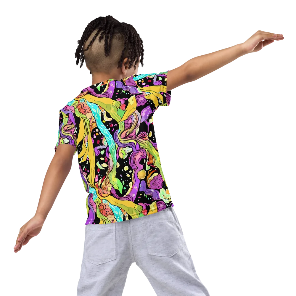 Neon Petal Riot on Kids Crew Neck T-Shirt — Back
