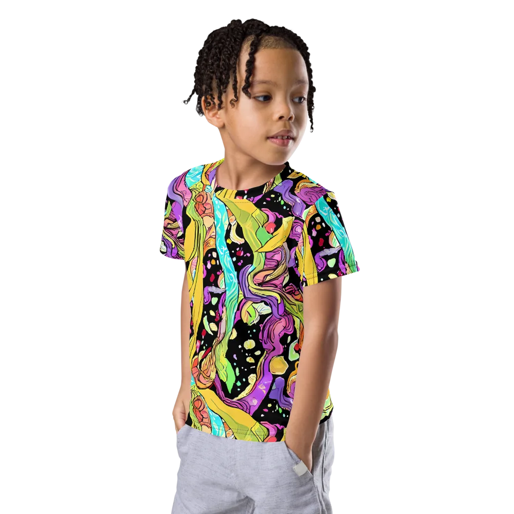 Neon Petal Riot on Kids Crew Neck T-Shirt — Left Front