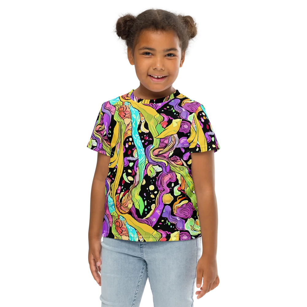 Neon Petal Riot on Kids Crew Neck T-Shirt — Front