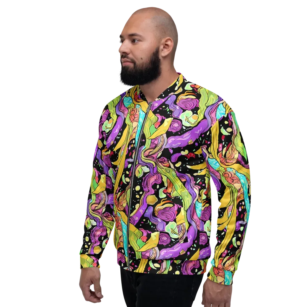 Neon Petal Riot on Bomber Jacket — Left