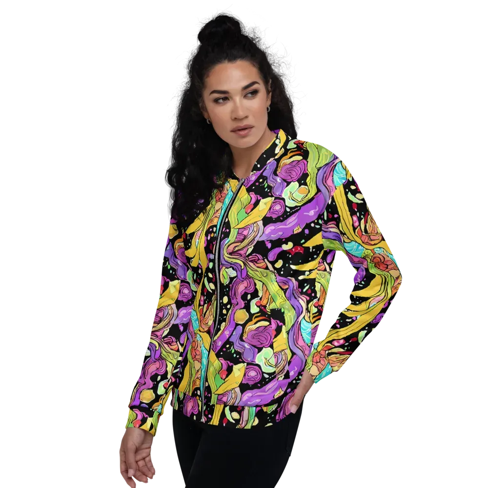 Neon Petal Riot on Bomber Jacket — Left
