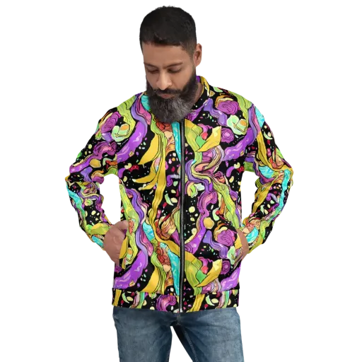 Neon Petal Riot on a Bomber Jacket