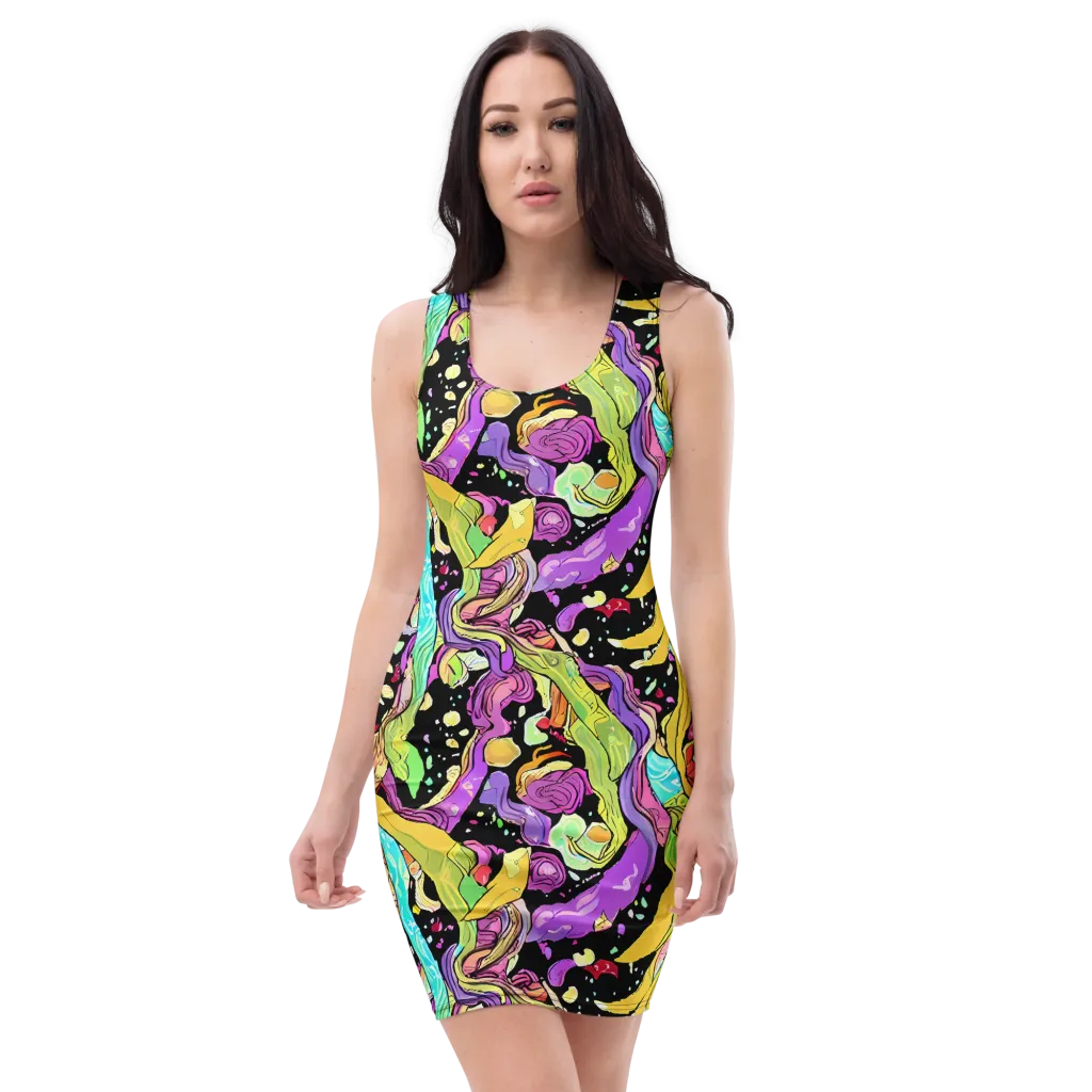 Neon Petal Riot on Bodycon Dress — Front