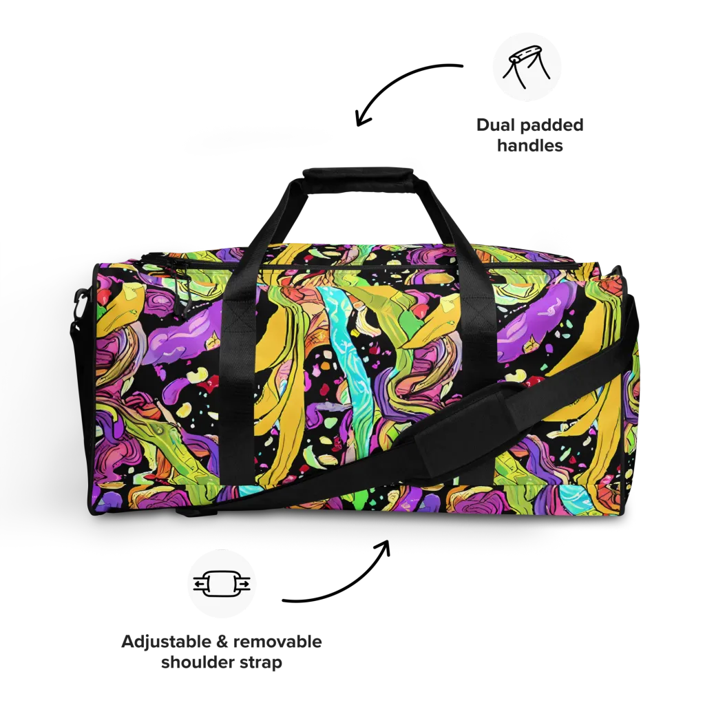 Neon Petal Riot on Duffle Bag — Front