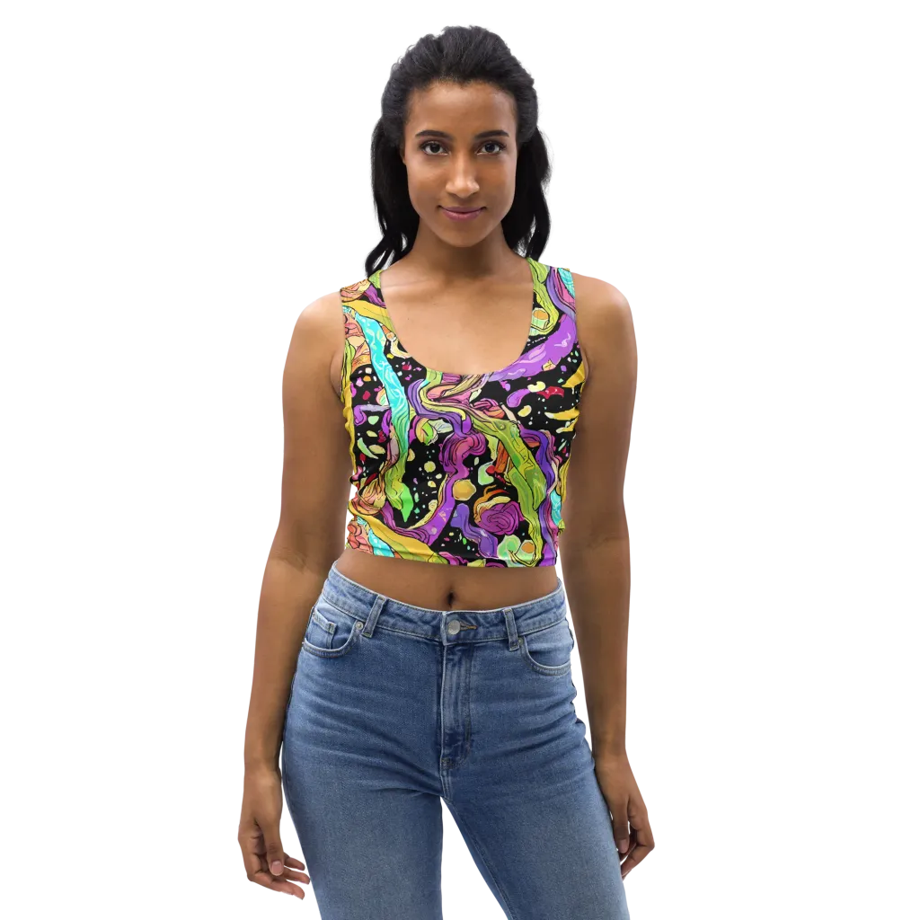 Neon Petal Riot on Crop Top — Front