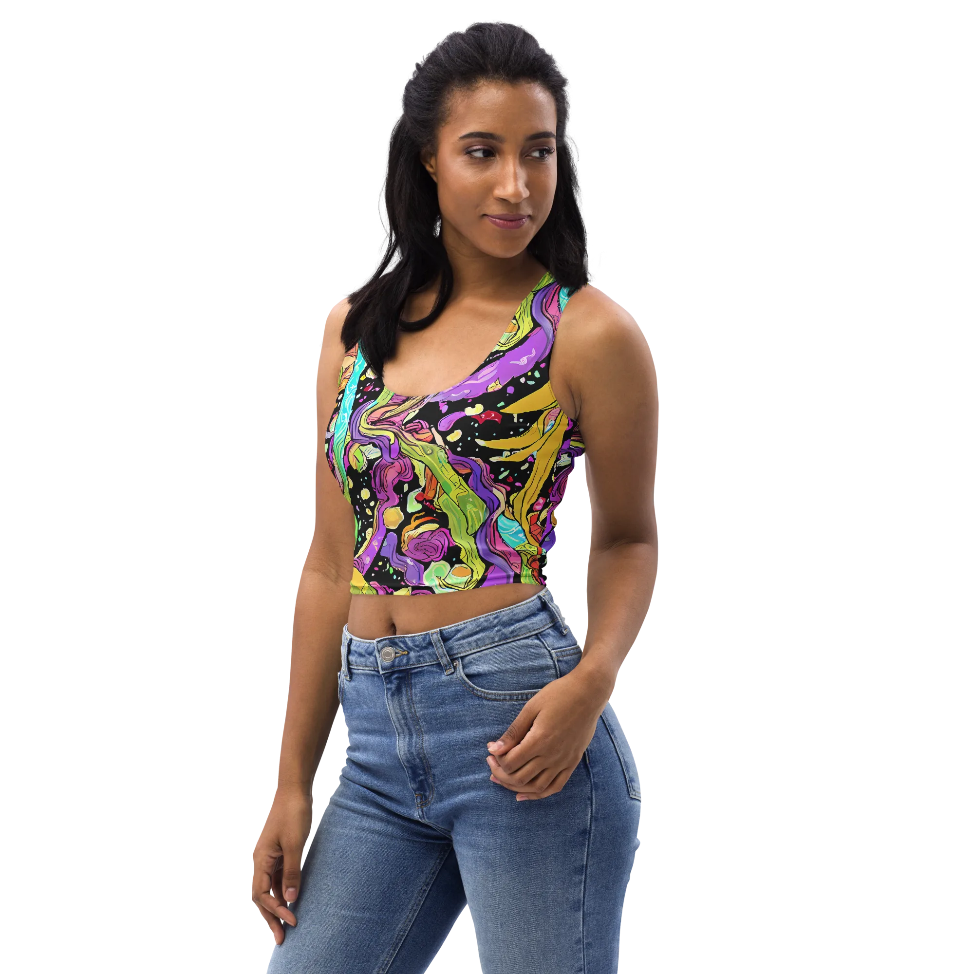 Neon Petal Riot on Crop Top — Left Front