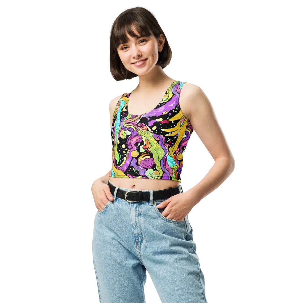 Neon Petal Riot on Crop Top — Front