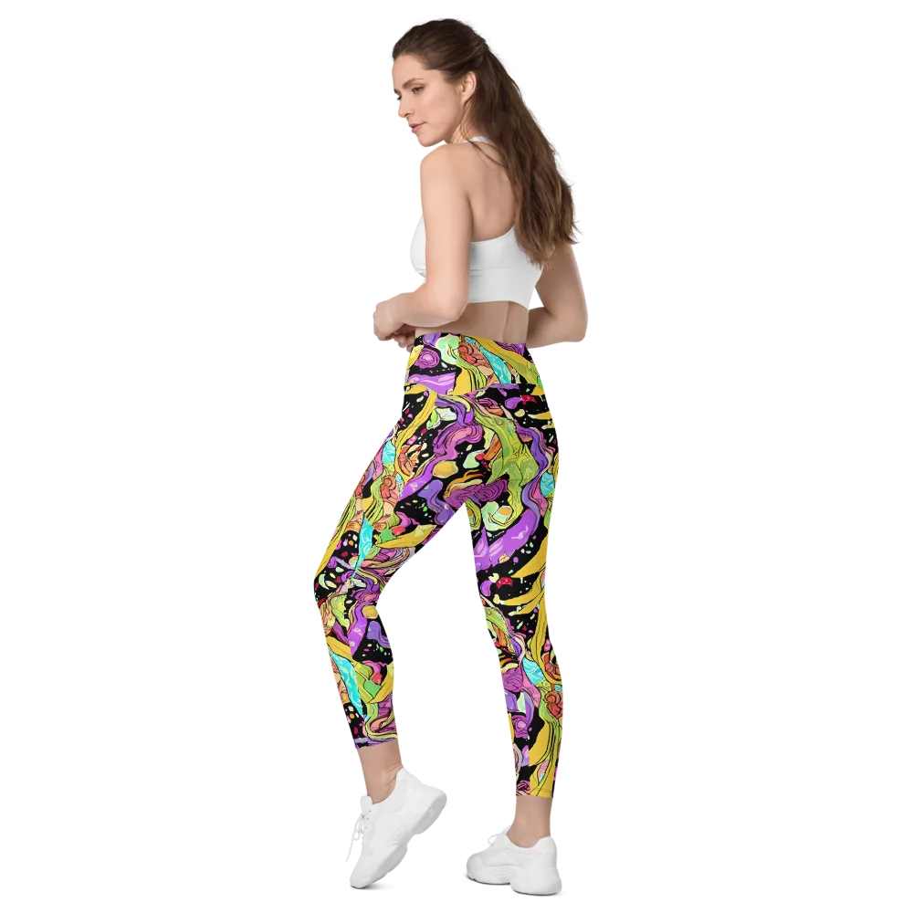 Neon Petal Riot on Leggings with Pockets — Left Back