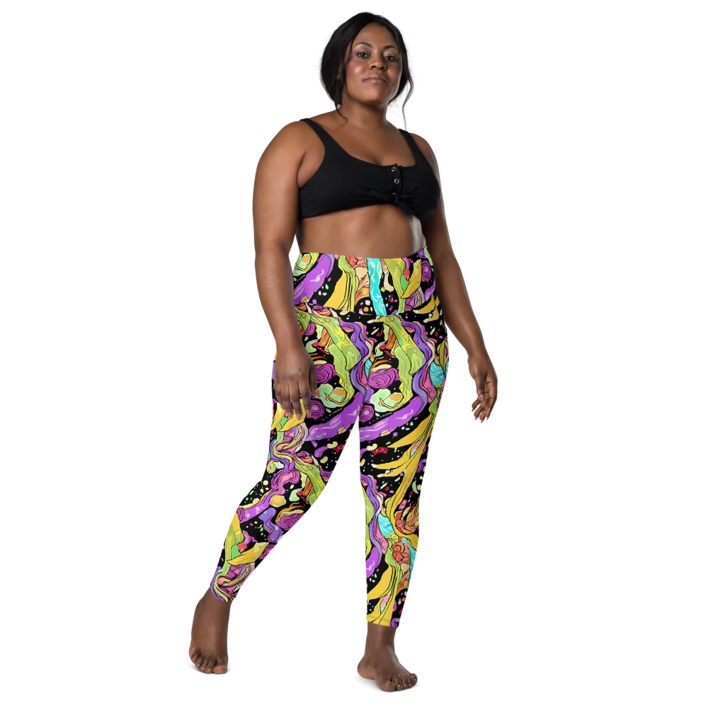 Neon Petal Riot on Leggings with Pockets — Front
