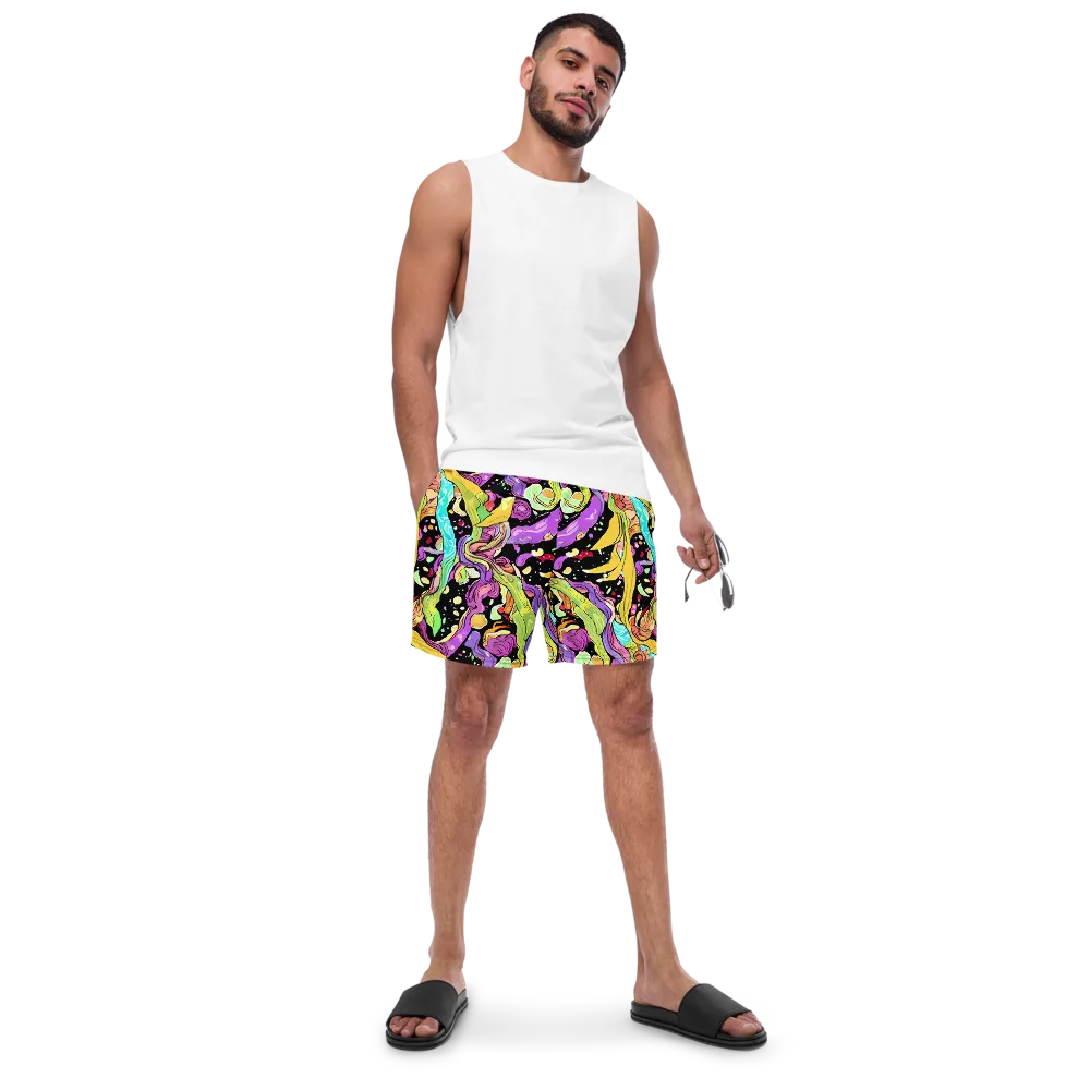 Neon Petal Riot on Swim Trunks — Front