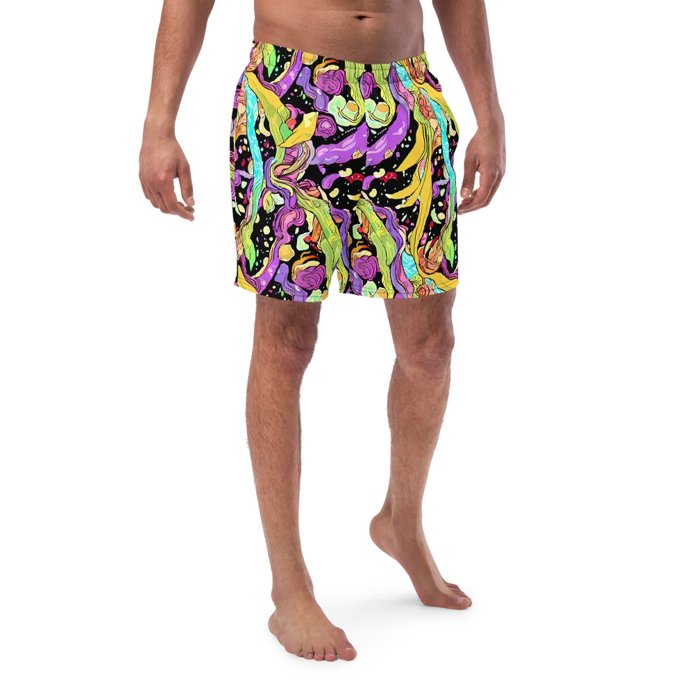 Neon Petal Riot on Swim Trunks — Front