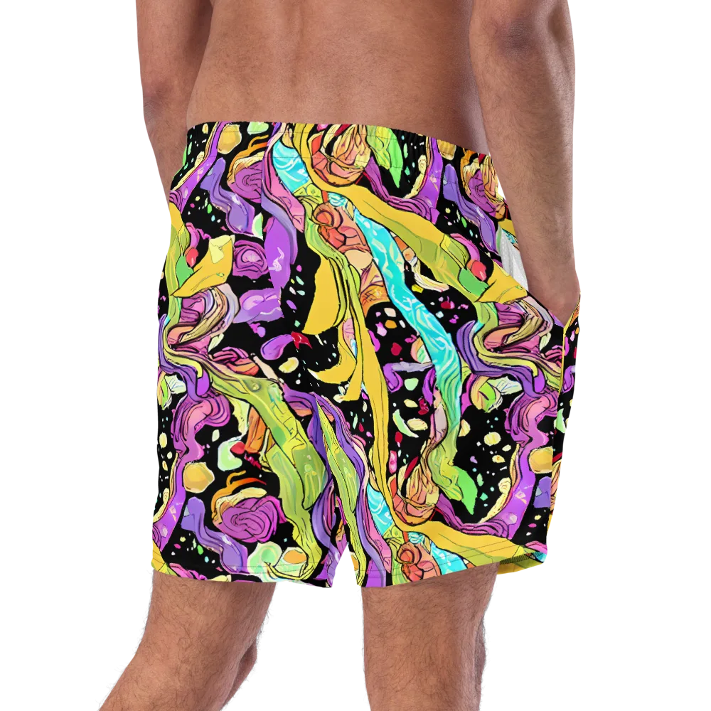 Neon Petal Riot on Swim Trunks — Right Back