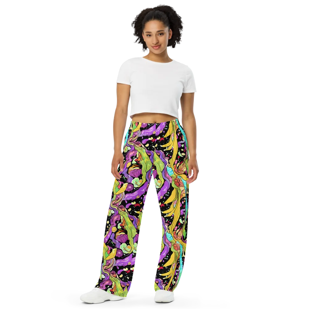 Neon Petal Riot on Wide-Leg Pants — Front
