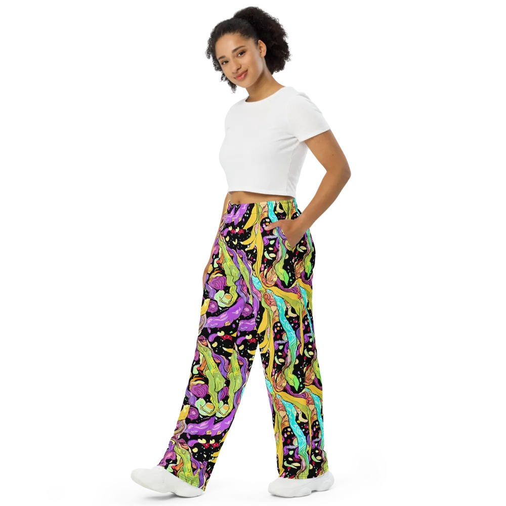 Neon Petal Riot on Wide-Leg Pants — Left Front