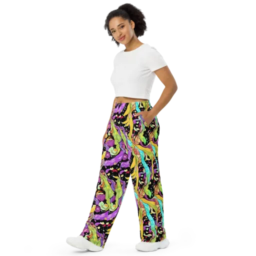 Neon Petal Riot on a Wide-Leg Pants