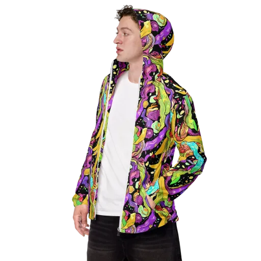 Neon Petal Riot on a Men's Windbreaker