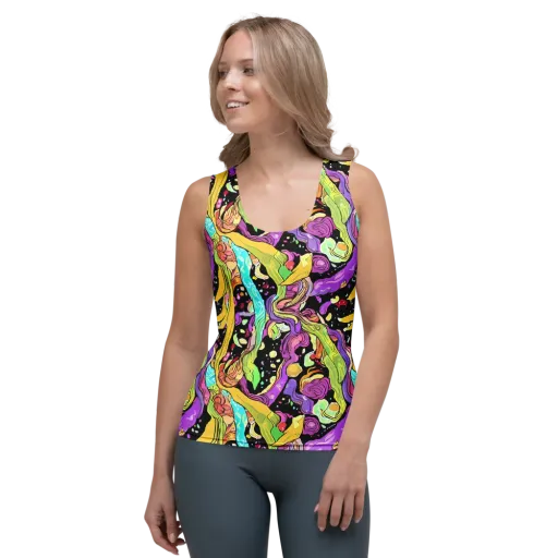 Neon Petal Riot on a Women's Tank Top