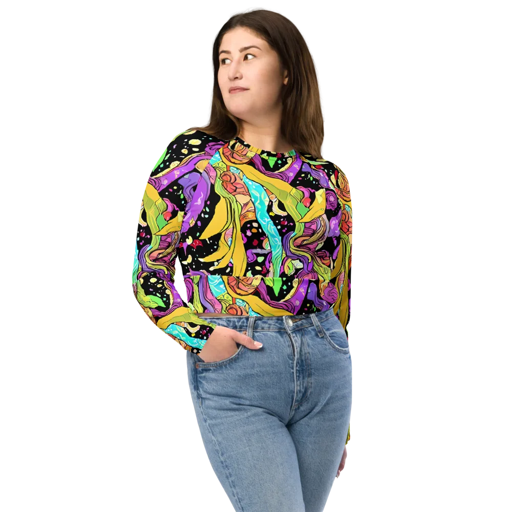 Neon Petal Riot on Long Sleeve Crop Top — Front