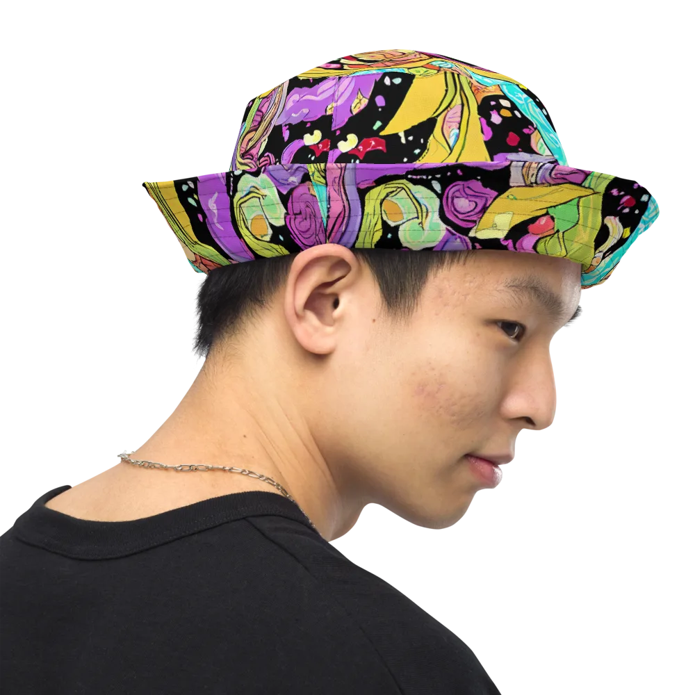 Neon Petal Riot on Reversible Bucket Hat — Right Outside