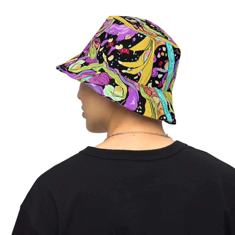Neon Petal Riot on Reversible Bucket Hat — Back Inside
