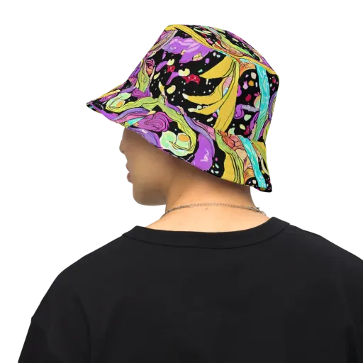 Neon Petal Riot on a Reversible Bucket Hat