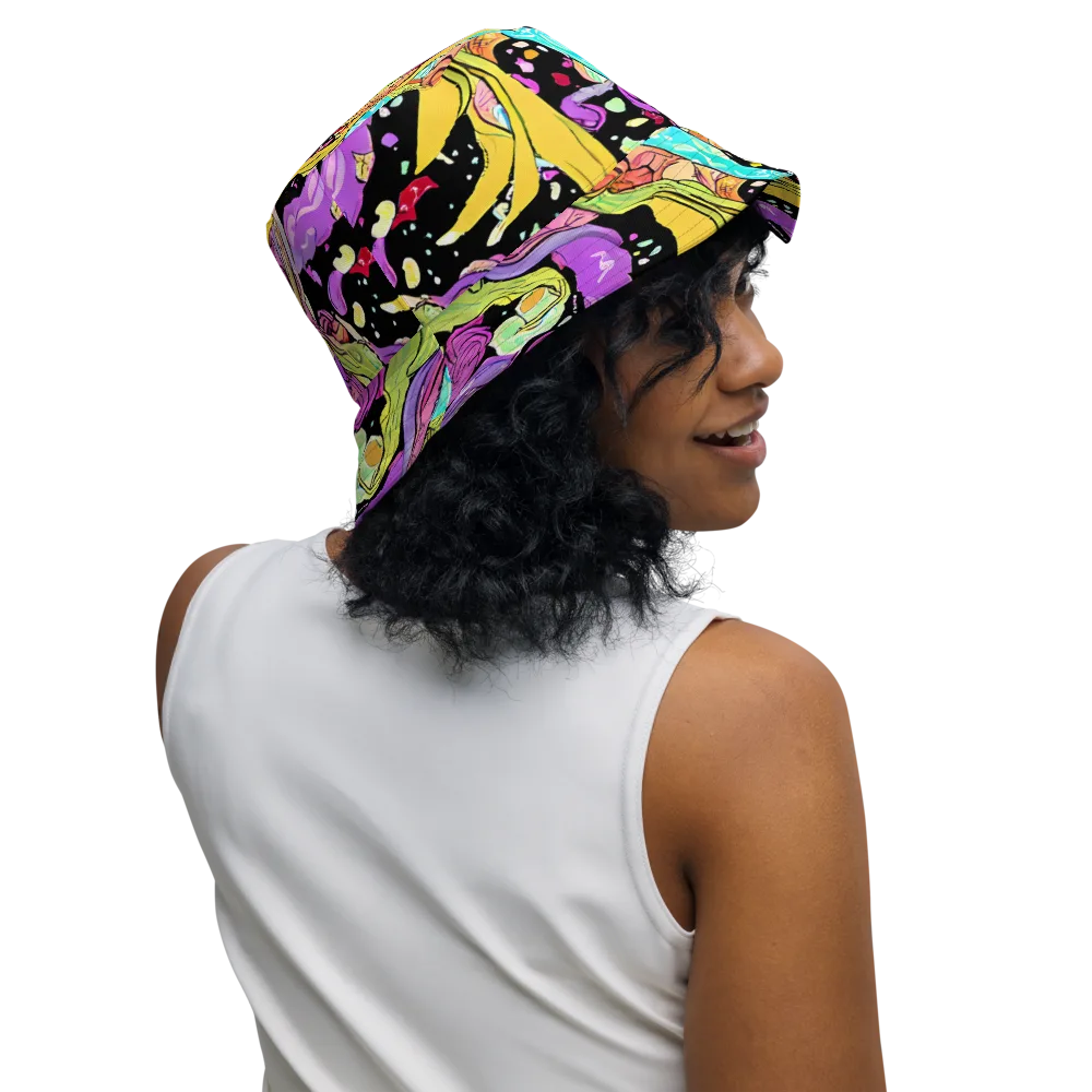 Neon Petal Riot on Reversible Bucket Hat — Right Outside