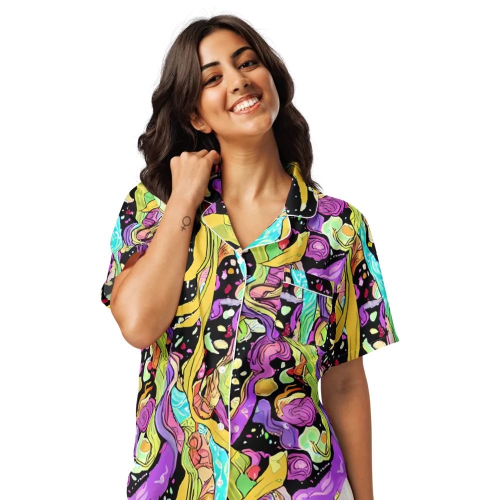 Neon Petal Riot on Women's Short Sleeve Pajama Top — Front
