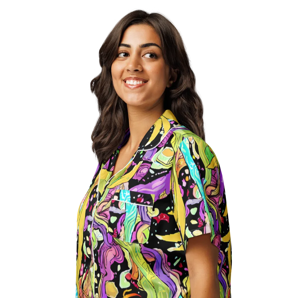 Neon Petal Riot on Women's Short Sleeve Pajama Top — Left Front