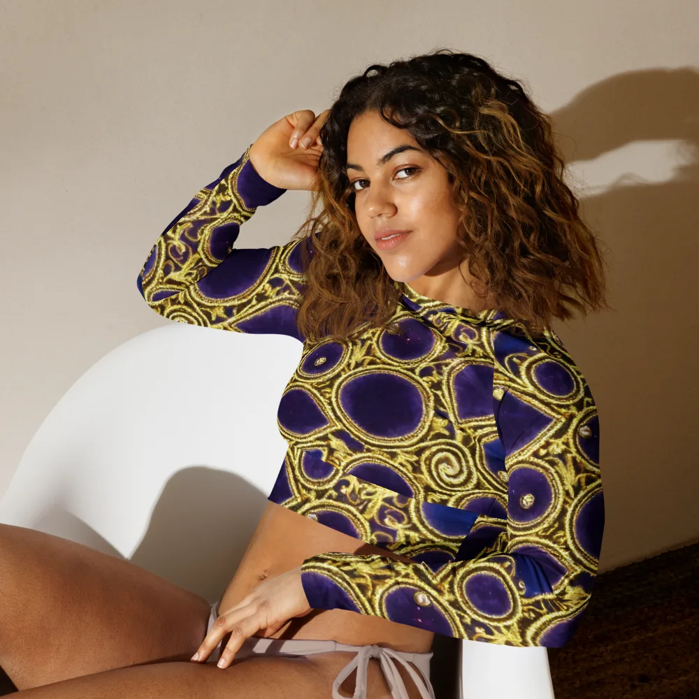 Gilded Midnight on Long Sleeve Crop Top — Left Front