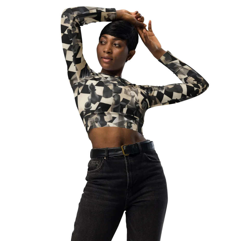 Checkmate Nocturne on Long Sleeve Crop Top — Front