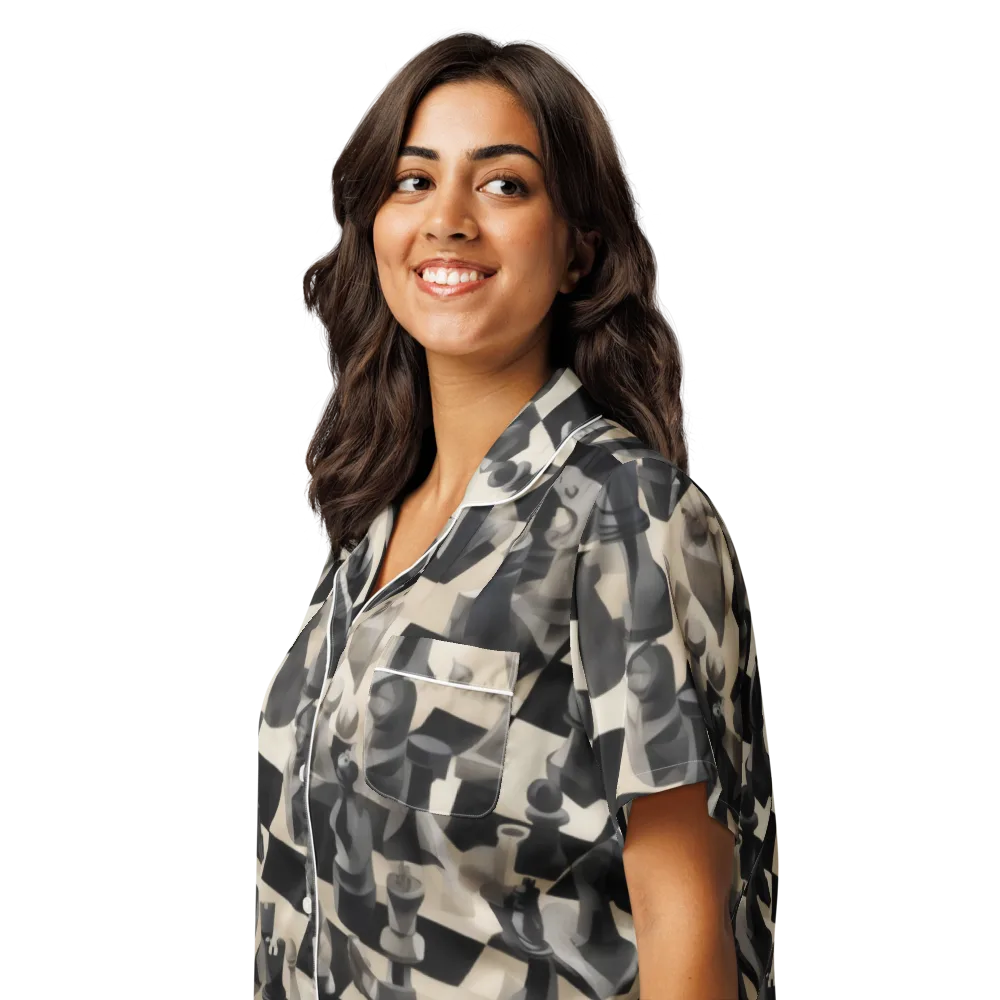 Checkmate Nocturne on Women's Short Sleeve Pajama Top — Left Front