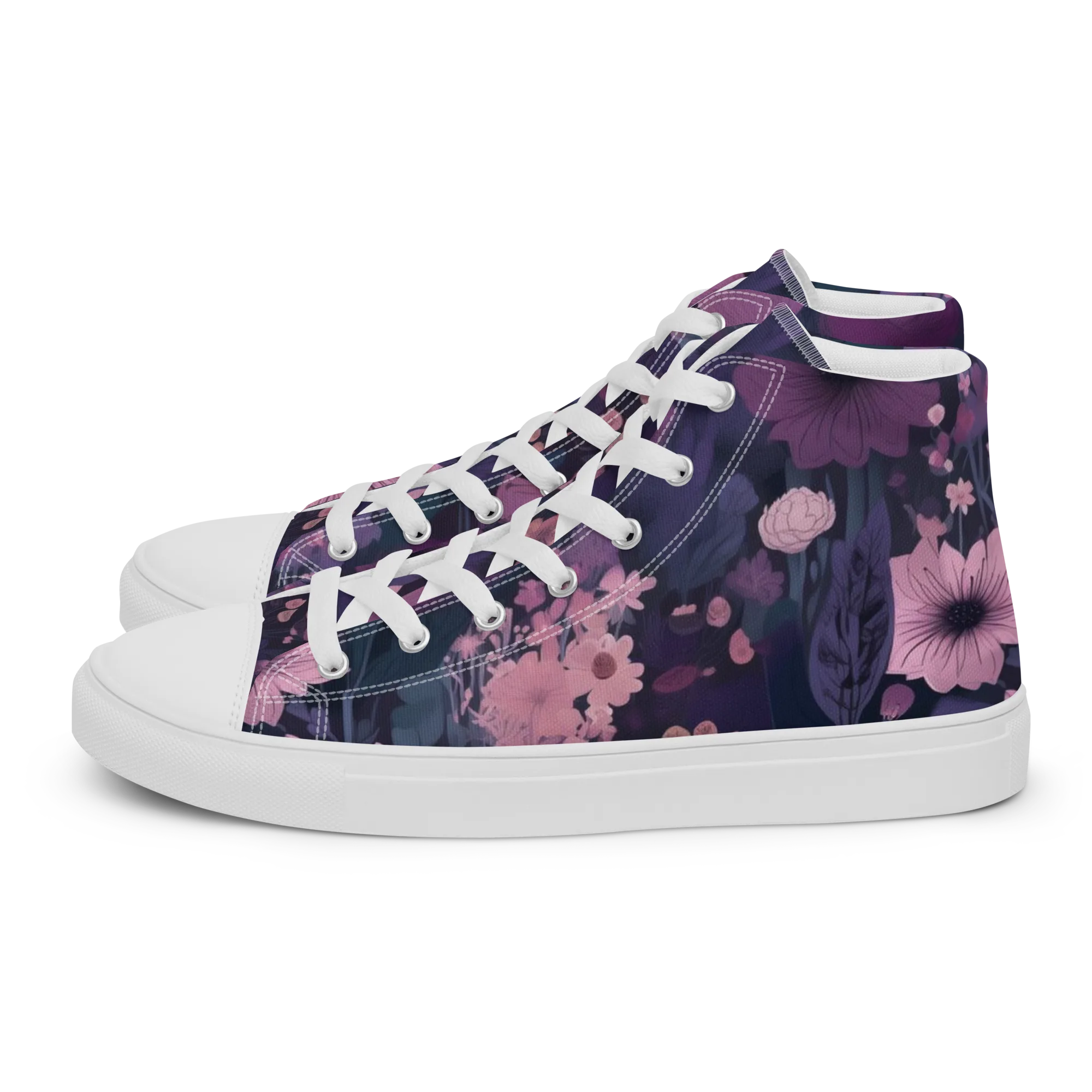 Afterdark Florals on Women's High Top Canvas Shoes — Left