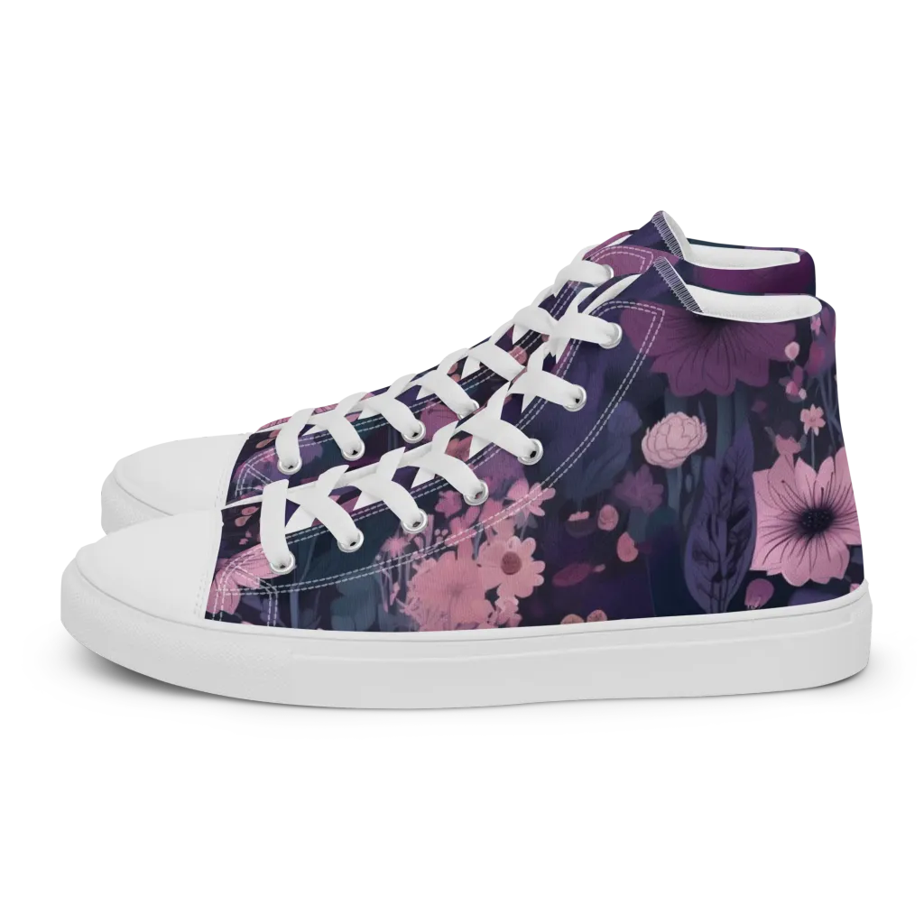 Afterdark Florals on Women's High Top Canvas Shoes — Left