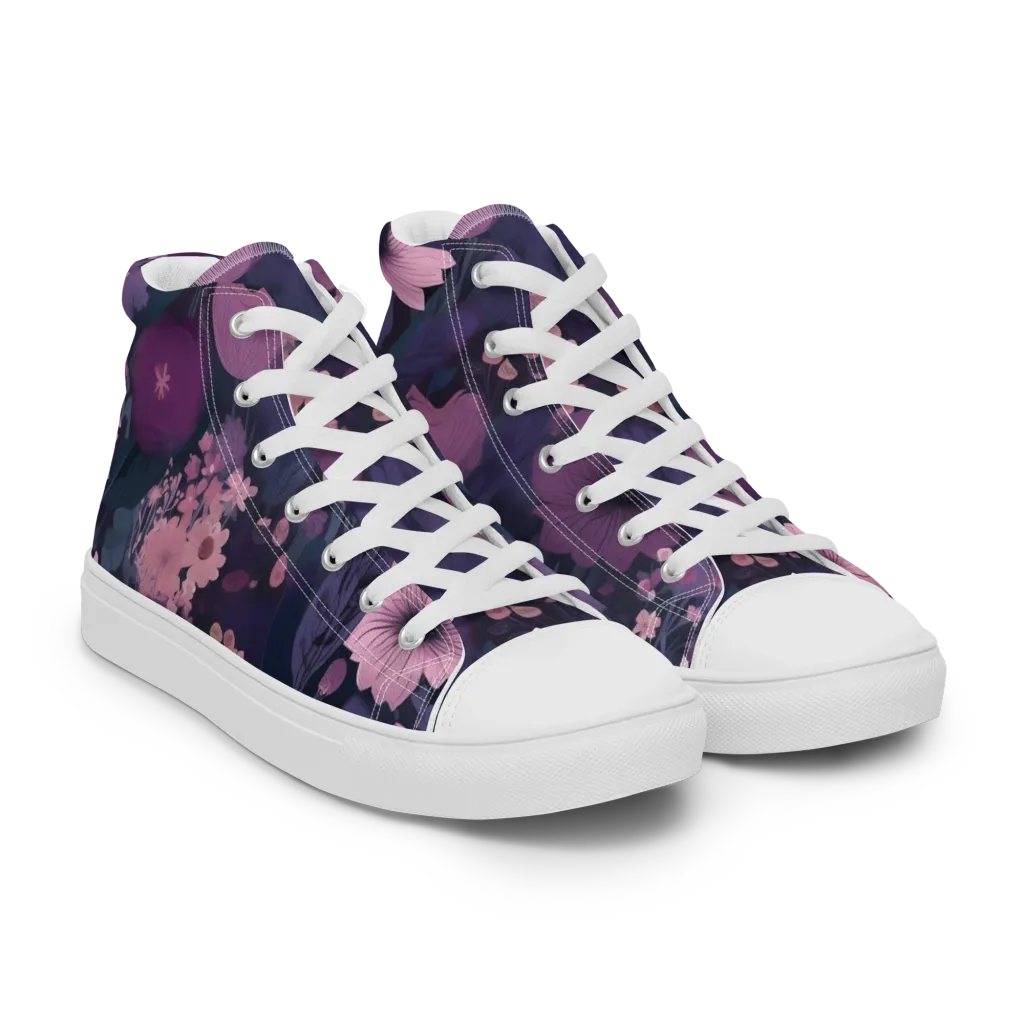 Afterdark Florals on Women's High Top Canvas Shoes — Right Front