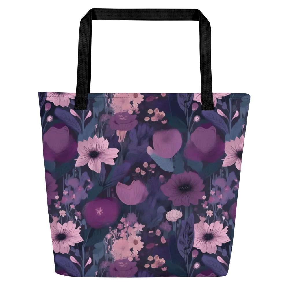 Afterdark Florals on Large Tote Bag W/ Pocket — Front