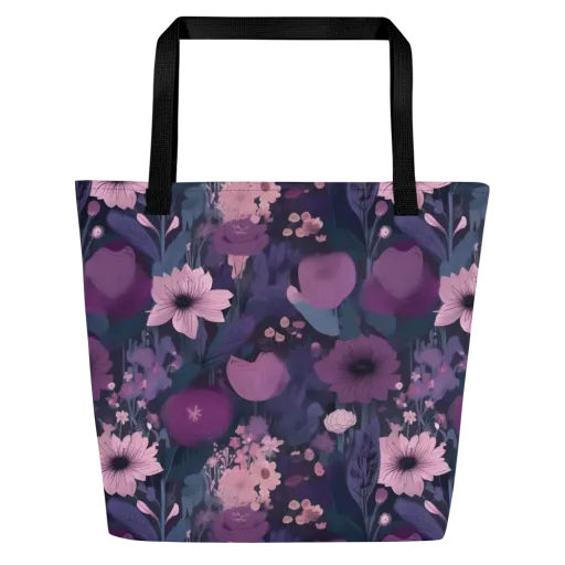 Afterdark Florals on a Large Tote Bag W/ Pocket