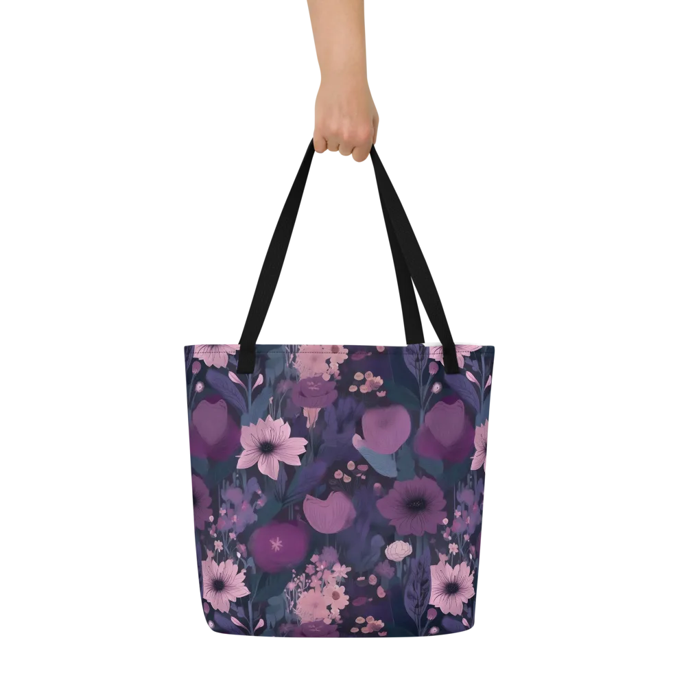 Afterdark Florals on Large Tote Bag W/ Pocket — Front